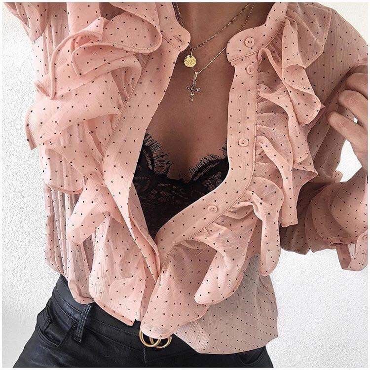 H&m Frilled Pink Longsleeves (Category: Blouses) located in Taguig. Submitted by intransitforyou (Listing ID 1464318257, Image 2). Description: .