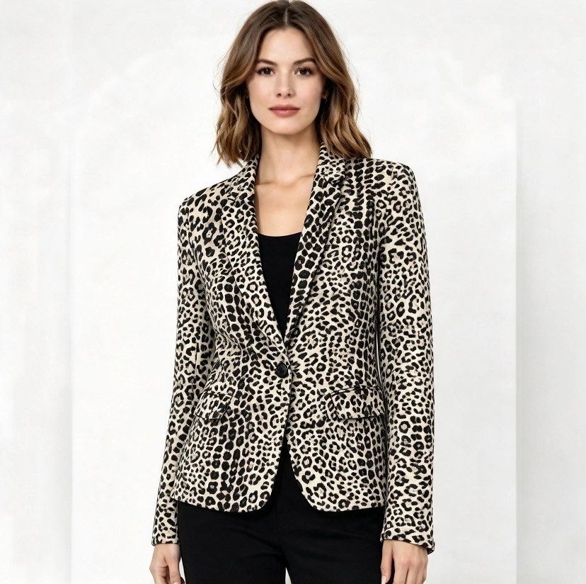 H&M SNOW LEOPARD BLAZER (Category: Coats, Jackets and Outerwear) located in Puerto Princesa. Submitted by kelvinfabr75674 (Listing ID 1464915192, Image 1). Description: Size XS-S 16 width 24 length NO ISSUE EXCELLENT CONDITION Color rate 10📌 .