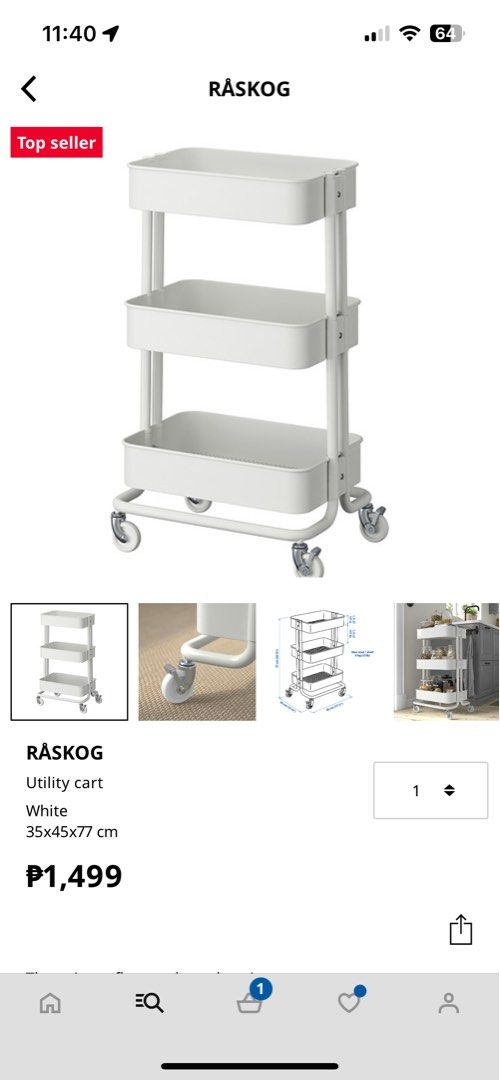 IKEA Raskog White 3-Tier Rolling Storage Cart with Wheels (Category: Storage Boxes & Baskets) located in Las Pinas. Submitted by alexitasanti (Listing ID 1461282087, Image 2). Description: - Ikea Raskog (Original, can show receipt or billing info) White 3-tier storage cart - Sturdy metal construction - Features wheels for easy mobility - Perforated basket bottoms - Ideal for organizing kitchens, bathrooms, or craft rooms - bought last Feb 2025, o