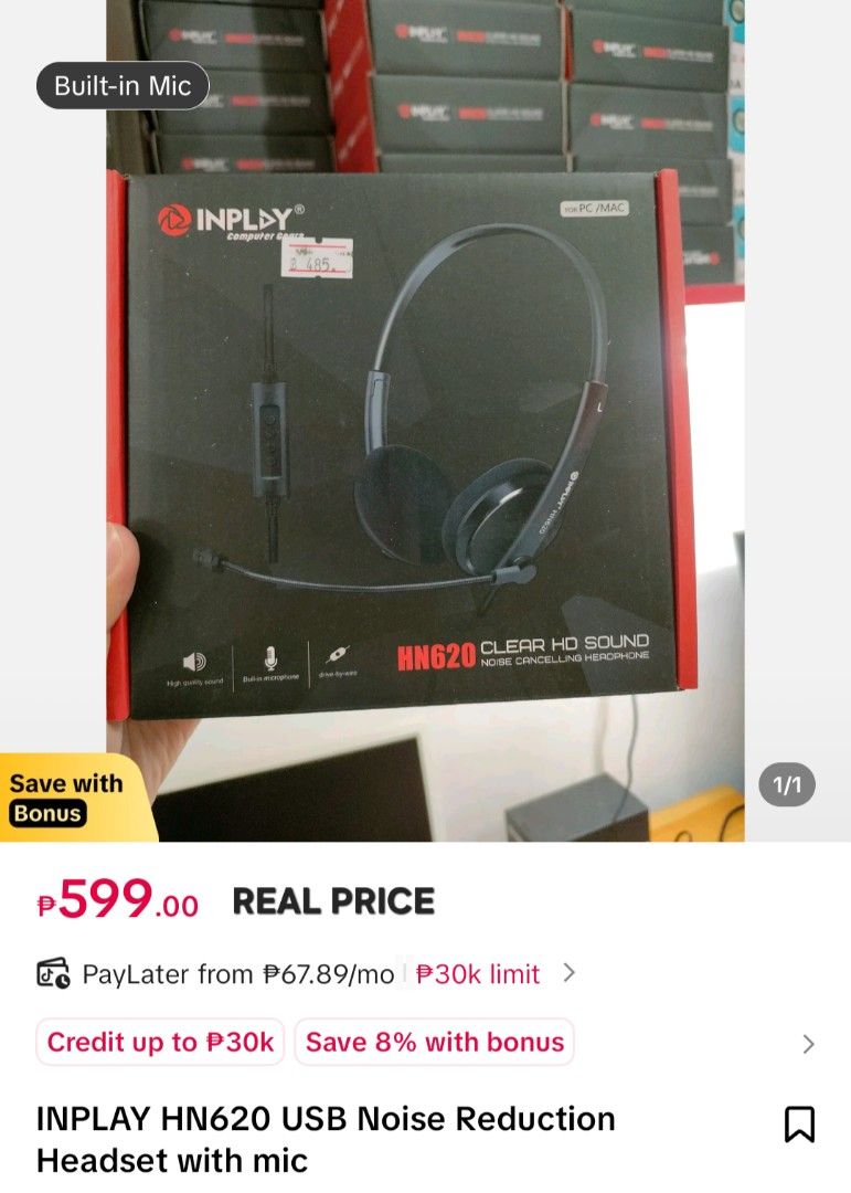 INPLAY HN620 USB Noise Reduction Headset (Category: Headphones & Headsets) located in Calabanga. Submitted by jez.thrifts (Listing ID 1464866631, Image 2). Description: Looking for an affordable headset for online classes, meetings, or gaming? This one's for you! ✨ Details: * Brand: INPLAY * Model: HN620 * Features: Built-in mic, noise reduction, clear sound * Compatibility: PC/Mac * Original Price: ₱599 📩 Message me if interested! .