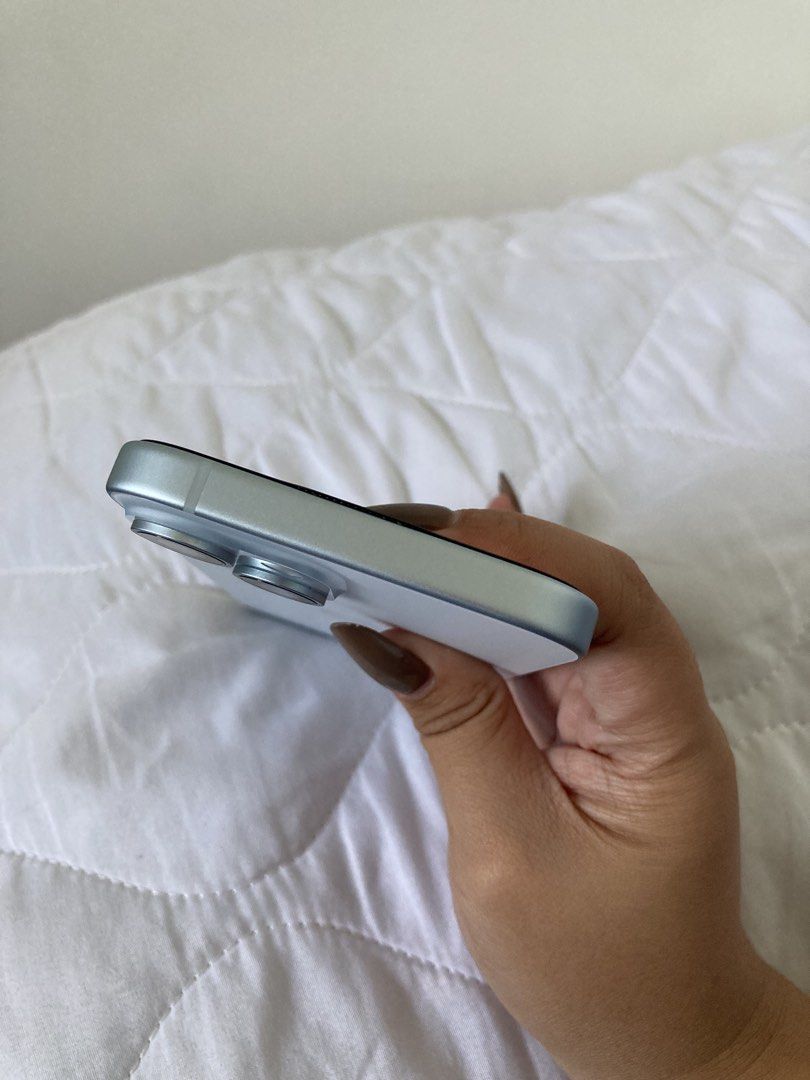 iPhone 15 Blue (Category: iPhone 15 Series) located in Manila. Submitted by inahhhh.llantero (Listing ID 1464967519, Image 1). Description: 128 GB 99% Battery Health Smooth 💯 Factory Unlocked Working buttons Working Face ID Working all camera Factory reset and check to sawa True tone working.