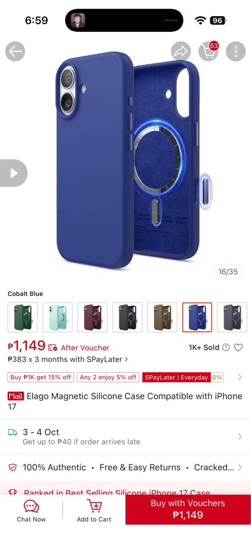 iPhone 17 Pro Case (Category: Cases & Sleeves) located in Bulacan. Submitted by eomma12 (Listing ID 1464874557, Image 2). Description: Original Case from Elago Cobalt Blue 1 time lang nagamit Pick up only..