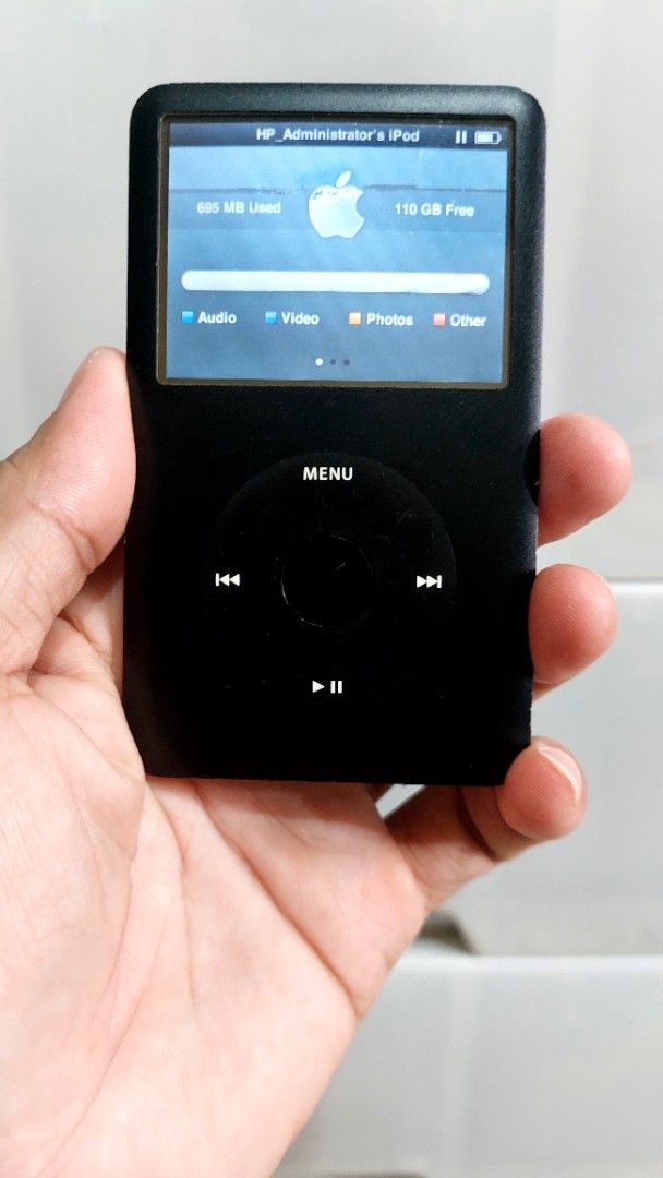 iPod Classic 6th Gen. 120GB Black (Category: Portable Music Players) located in Quezon City. Submitted by christopher.torio18 (Listing ID 1464874341, Image 3). Description: iPod Classic 6th Generation Storage Capacity: 120GB Black front, polished metal back Fully working, powers on, and displays menus and storage info correctly Controls: Click wheel is 100% operational Flaws: Heavy scratching on the metal backplate from normal pocket use Same ime