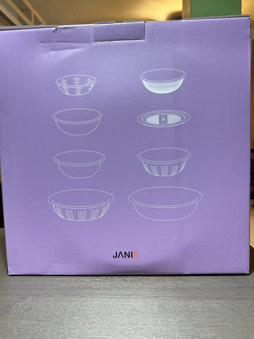 Jani Kitchen All-rounder Multi Bowl 8P Set (Category: Cookware & Accessories) located in Manila. Submitted by trashy13 (Listing ID 1464799170, Image 1). Description: - Brand new Jani All-in-One Kitchen All-rounder Multi bowl 8P set - Comes with 8 different mixing bowls and colanders - Perfect for washing, straining, and everyday food prep - Practical kitchen gadget set in a neat purple packaging box - Space-saving and a must-have for daily cookin