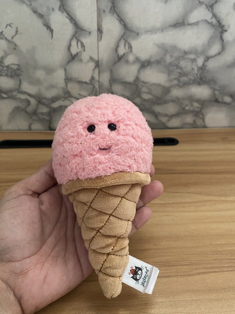 Jellycat Irresistible Ice Cream Mint & Strawberry (Category: Plushies & Soft Toys) located in Caloocan City. Submitted by izzyjelly (Listing ID 1464868430, Image 2). Description: FREE Shipping Two Jellycat ice cream plushies, mint green and pink flavours. Soft fuzzy scoop with stitched smiles and safety eyes. Waffle cone body with quilted texture. Original Jellycat London tags attached. Selling together as a set. Clean, fluffy, smoke free home..
