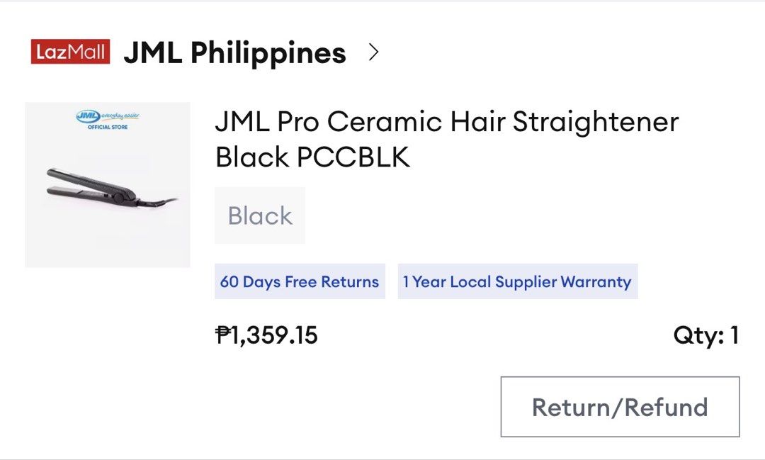 JML Pro Ceramic Hair Straightener Black (Category: Hair) located in Quezon City. Submitted by akoysicha (Listing ID 1464771749, Image 3). Description: JML Pro Ceramic Almost new, except with flaw See photo 2 Upper-right blade slightly broken from accidental fall, selling as is and with box Still functional if you want straight hair .