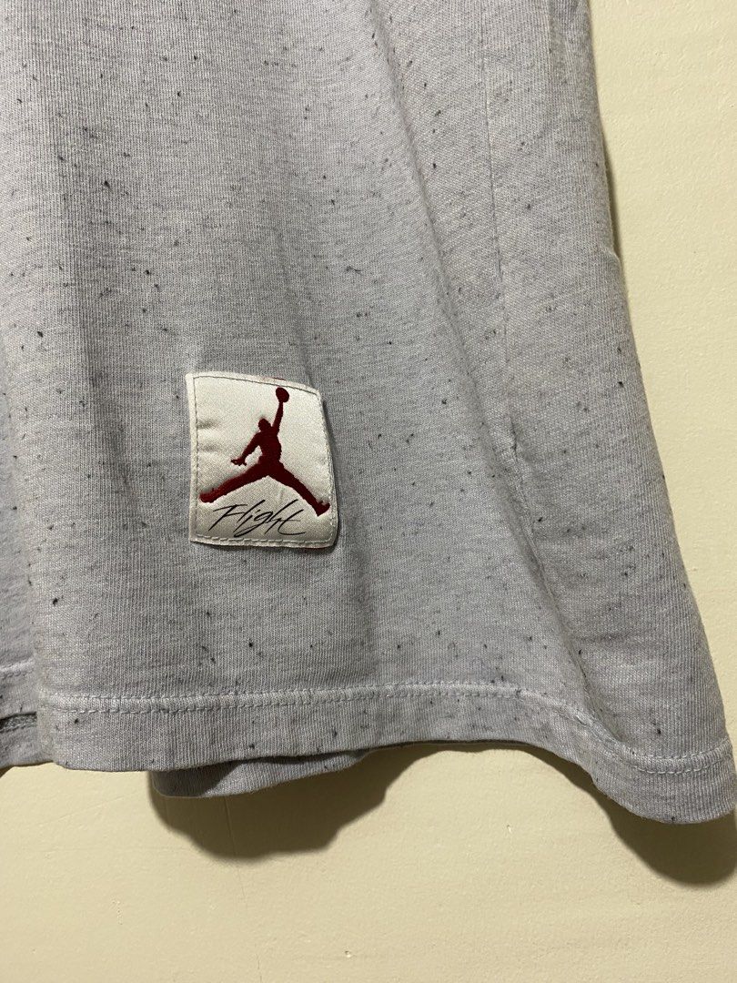 JORDAN, T-shirt (Category: Tshirts & Polo Shirts ) located in Cavite. Submitted by jc_thrift95 (Listing ID 1464829411, Image 2). Description: - a Jordan 4 Speckled Cement T-Shirt in wolf gray, highlighted by its signature all-over speckled pattern and the classic Jordan Flight patch near the lower. - L- 28 inch - W- 17.5 inch - Color rate 8/10 - See pictures details for dimes. .