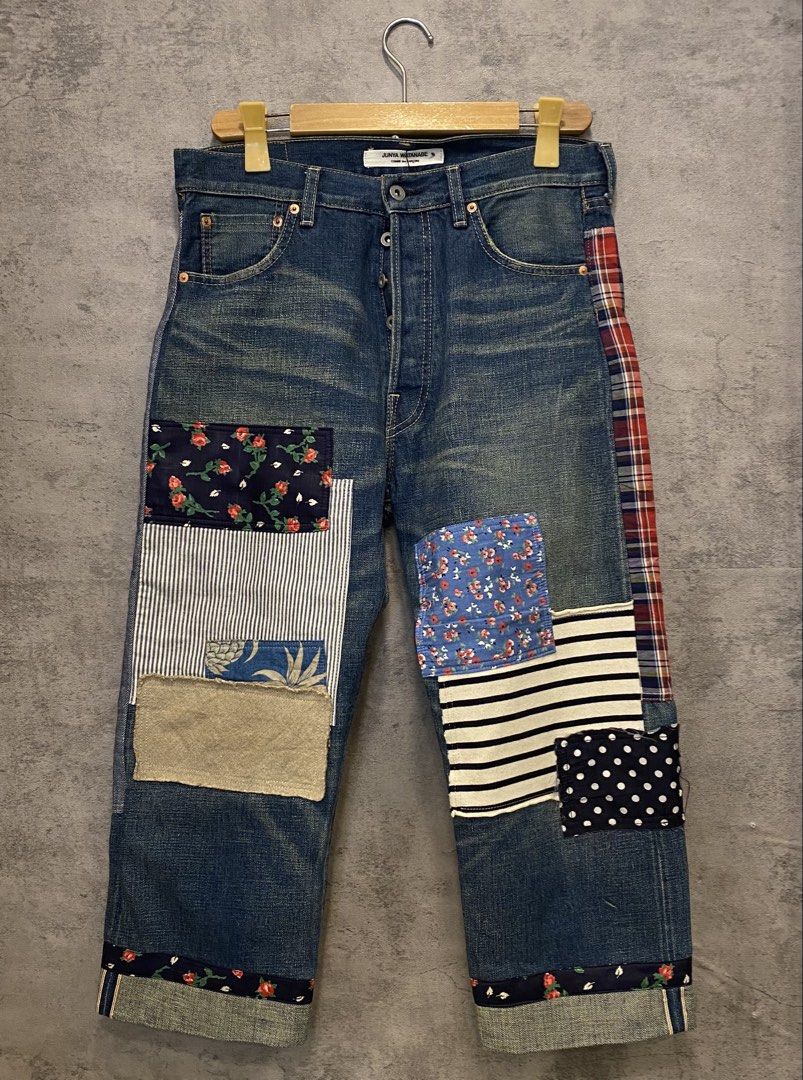 Junya Watanabe x Comme des GARÇONS Patchwork Pants (Category: Luxury Apparel) located in Quezon City. Submitted by rebirthalley (Listing ID 1464844973, Image 1). Description: Width-32 Length-34 Frontrise-12.5 Inseam-21.5 Leg Opening-8.5 Excellent Condition No flaws Cut washtag only But 100% Authentic.