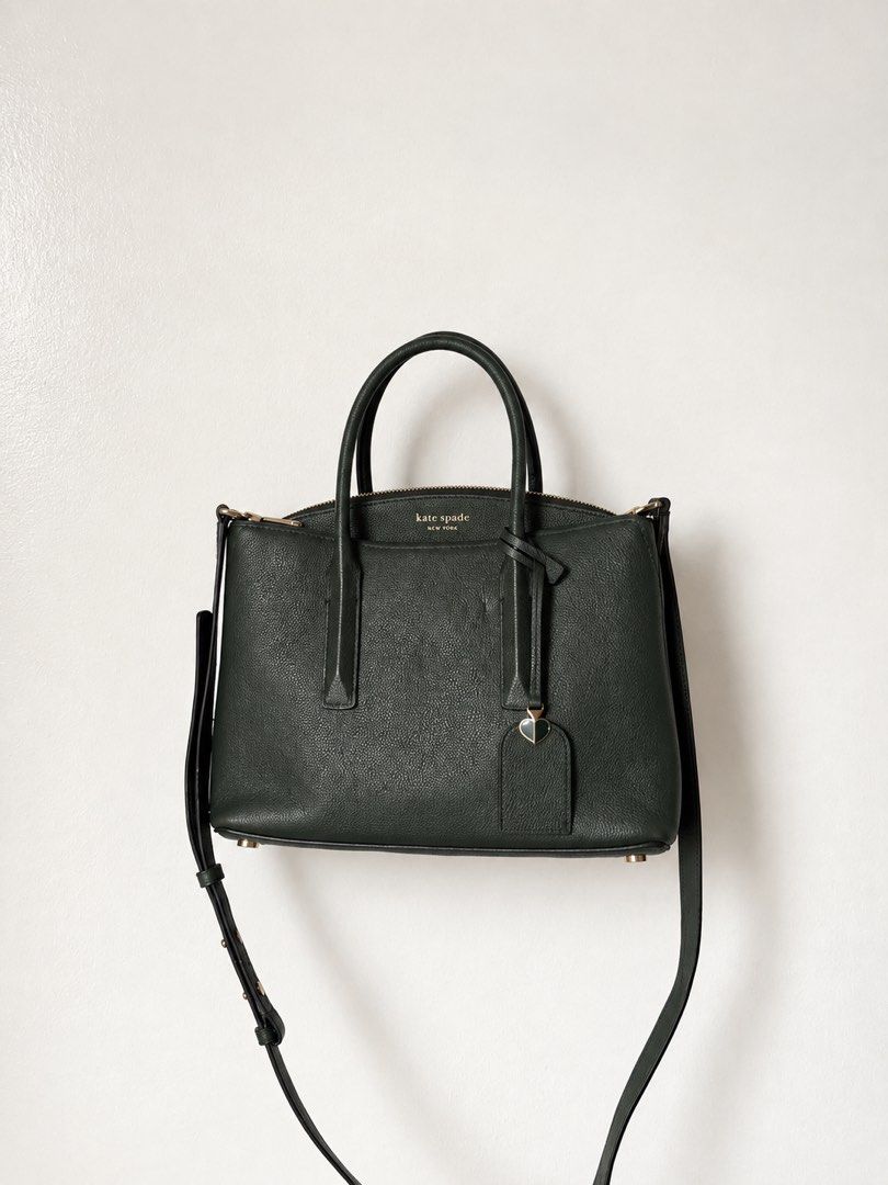 KATE SPADE SLING/HAND BAG (Category: Cross-body Bags) located in Manila. Submitted by heysugarstitch (Listing ID 1464924676, Image 1). Description: PRELOVED KATE SPADE MARGAUX MEDIUM DEEP GREEN PEBBLED LEATHER SATCHEL BAG WITH CARE CARD. Can pass as NEW! No flaws at all. No scratches, crisp and in excellent condition. Very clean lining, interior, and hardware. Such a STEAL!!.