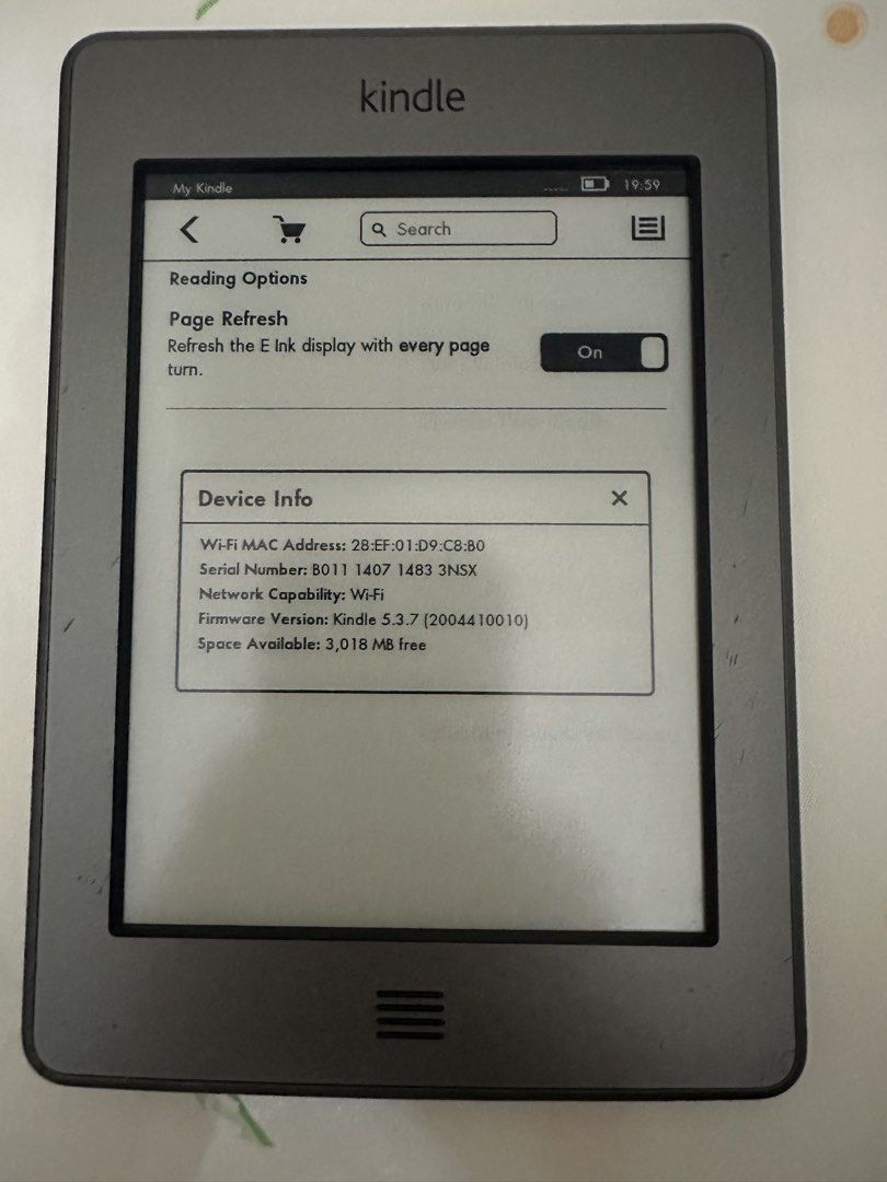 Kindle Touch e-reader (Category: E-Readers) located in Georgetown. Submitted by eulere (Listing ID 1464880903, Image 3). Description: Kindle Touch In good condition No black dots.