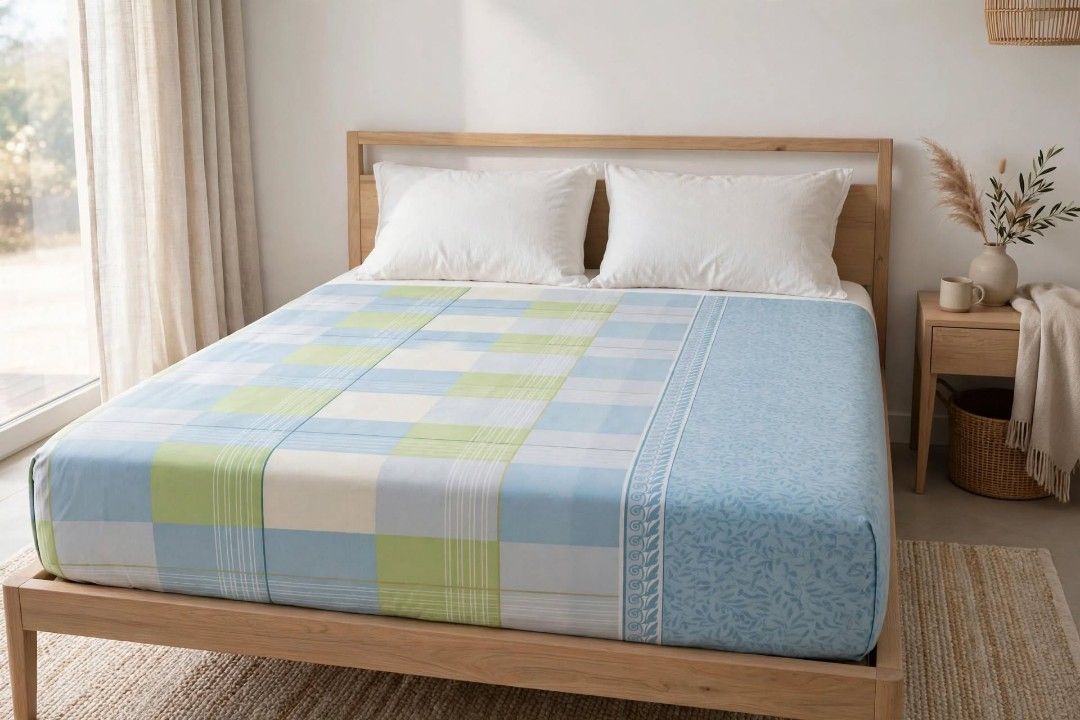 King Size Bed Sheet - 74x88 Checkered Design (Category: Bedding & Towels) located in Manila. Submitted by journnierph (Listing ID 1464867033, Image 1). Description: Blue Green Checkered Bed Cover - 74x88 King Size ✅ Malambot, malamig sa katawan ✅ Good condition, malinis ⚠️ Note: Sira ang zipper pero pwede pa gamitin as flat sheet / blanket / sapin sa bed - hindi halata pag nakalatag Size: 74x88 Price: ₱350 na lang (bawas dahil sa zipper) Location