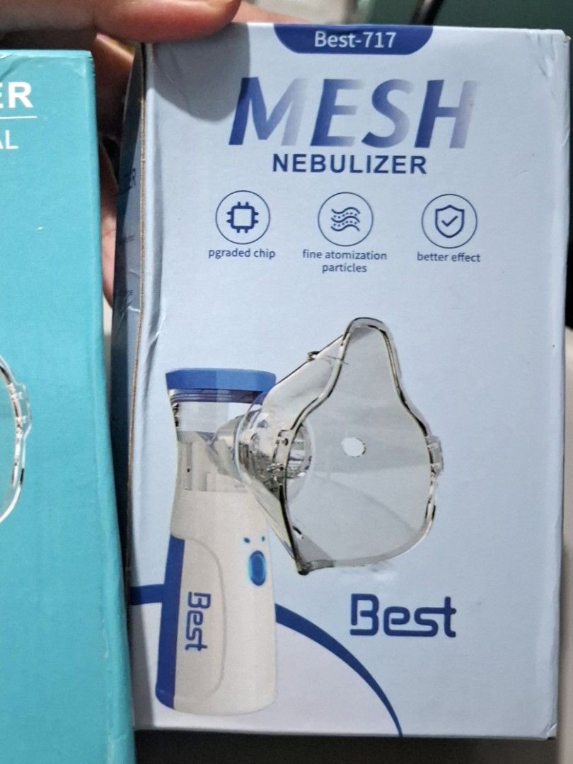 Kit - Nebulizer (Category: Medical Supplies & Tools) located in Quezon City. Submitted by an.marie (Listing ID 1421844277, Image 1). Description: Portable mesh nebulizer for easy breathing. Comes with everything you need: manual, quick start guide, USB cable, and batteries. Simple blue power button..