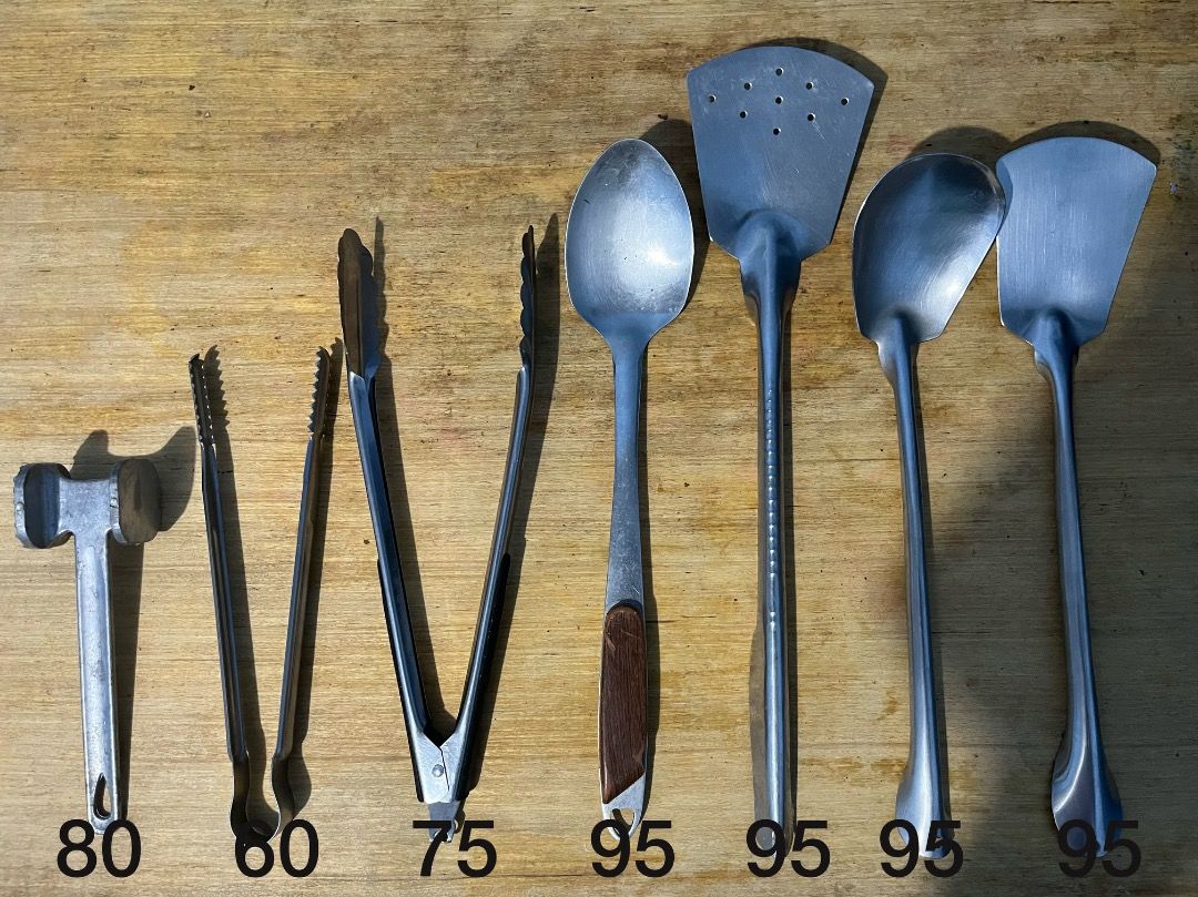 Kitchen Utensils (Category: Cookware & Accessories) located in Pasig City. Submitted by hello_vvorld (Listing ID 1464886810, Image 1). Description: Selling these kitchen utensils as a set for only ₱499.00! For individual purchases, please refer to the prices below: Meat Tenderizer - ₱80 Small Steel Tong - ₱60 Large Tong - ₱75 Solid Spoon - ₱95 Slotted Turner - ₱95 Steel Solid Spoon - ₱95 Steel Solid Turner - ₱95 Payment can be made via GCash, May