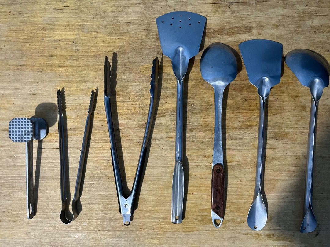 Kitchen Utensils (Category: Cookware & Accessories) located in Pasig City. Submitted by hello_vvorld (Listing ID 1464886810, Image 2). Description: Selling these kitchen utensils as a set for only ₱499.00! For individual purchases, please refer to the prices below: Meat Tenderizer - ₱80 Small Steel Tong - ₱60 Large Tong - ₱75 Solid Spoon - ₱95 Slotted Turner - ₱95 Steel Solid Spoon - ₱95 Steel Solid Turner - ₱95 Payment can be made via GCash, May