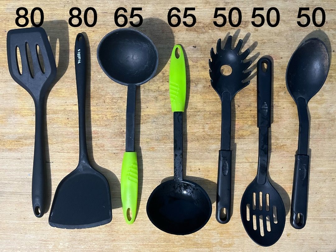 Kitchen Utensils (Category: Dinnerware & Cutlery) located in Pasig City. Submitted by hello_vvorld (Listing ID 1464888894, Image 1). Description: Selling these kitchen utensils as a set for only ₱399.00! For individual purchases, please refer to the prices below: Slotted Turner - ₱80 Asian Turner - ₱80 Soup Laddle - ₱65 Soup Laddle - ₱65 Pasta Server - ₱50 Draining Spoon - ₱50 Solid Spoon - ₱50 Payment can be made via GCash, Maya, BPI, GoTyme, Ma