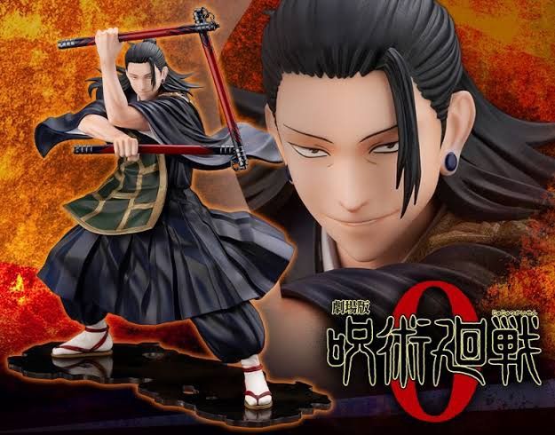 Kotobukiya Suguru Geto (Category: Figurines & Statues) located in Cavite. Submitted by isiahnova (Listing ID 1464843910, Image 1). Description: - Character: Suguru Geto (Jujutsu Kaisen 0) - Pose: Dynamic stance holding red staff weapons - Details: Iconic black robes, split hair style, round earrings, and detailed textured base - Background: Features Japanese title graphic - Ideal for: Anime fans and collectors - Condition: Brand new / Mint in box