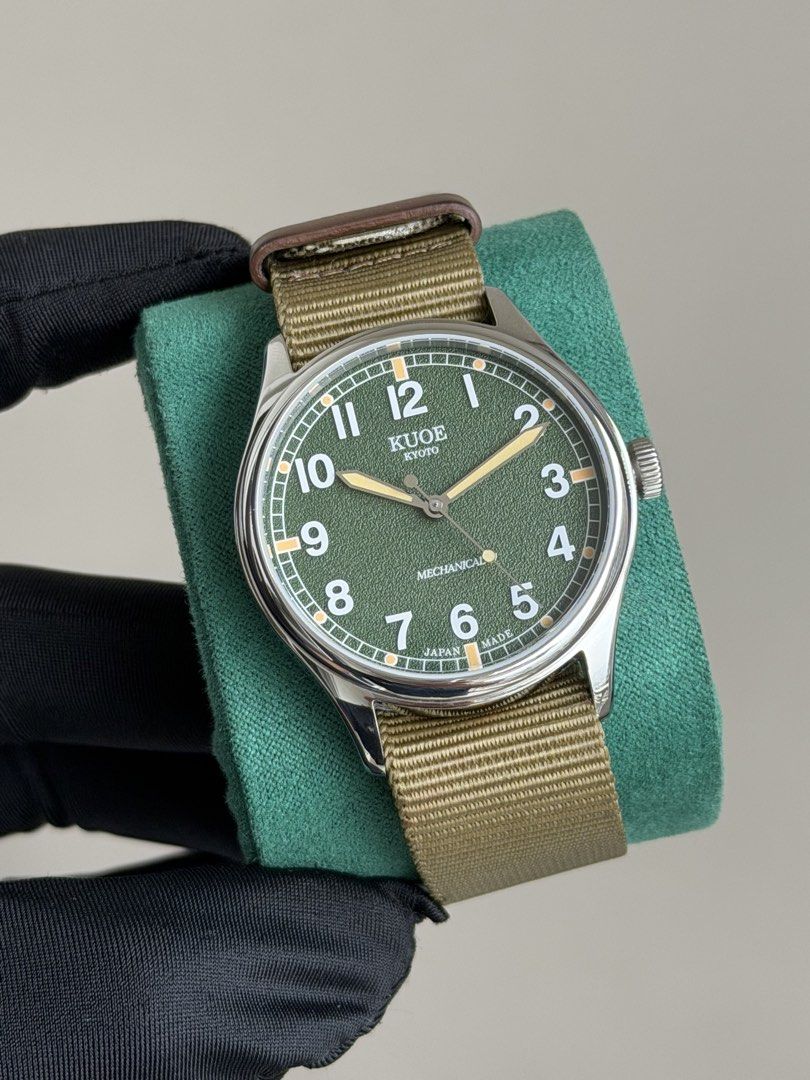 KUOE Old Smith 90-002 Green Dial Automatic 38mm (Category: Men's Watches) located in Pasig City. Submitted by kjeldran00 (Listing ID 1464794013, Image 2). Description: KUOE Old Smith 90-002 Green Dial Automatic 38mm Condition: 9.5/10 Inclusions: Outer Sleeve, Watch Box, Hangtag, Nato strap, Leather strap, Manual, and Warranty Card Specifications: Automatic with hand winding Japanese Caliber NH38 Case Diameter: 38mm Case Thickness: 11.8mm Sapphire