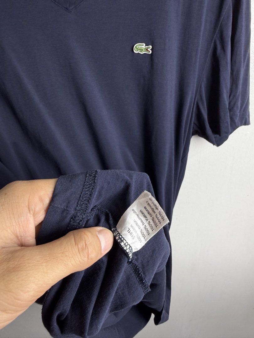 Lacoste men v neck tee (Category: Tshirts & Polo Shirts ) located in Daraga. Submitted by mirandillaadrian (Listing ID 1464902839, Image 3). Description: Authentic Issue last 3 pic hole 22.5x29.5 Ganda pa sana nito.