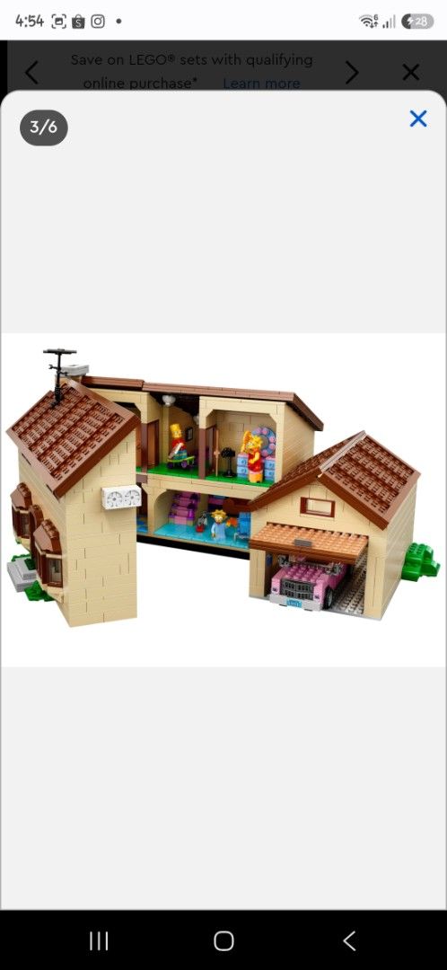 LEGO 71006 The Simpsons House (Category: Lego & Building Sets) located in Quezon City. Submitted by 8elc8 (Listing ID 1464961056, Image 3). Description: - Brand new and factory sealed authentic Lego, retired product - Includes 2,523 pieces - Comes with 6 minifigures: Homer, Marge, Bart, Lisa, Maggie, and Ned Flanders - Features the iconic pink family car, garage, and fully furnished interior rooms (living room with couch, a purple piano, kitchen 