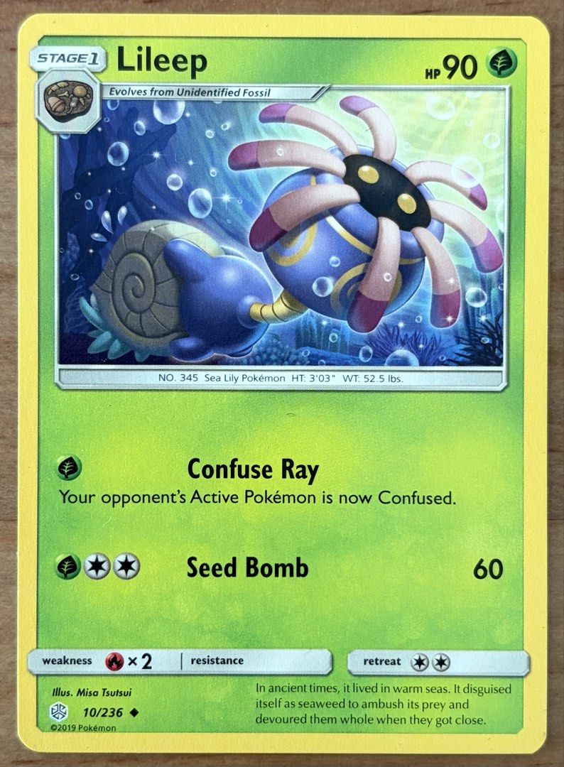 Lileep | Pokemon Cards ~ Cosmic Eclipse (Category: Raw Singles) located in Makati City. Submitted by cardlab (Listing ID 1464786205, Image 1). Description: Items are 💯 authentic/original/legit. About The Card: •Language: EN • Number: 10/236 • Uncommon • Normal FOR: • Cards ₱99 and below with Card Sleeves • Cards ₱100 and up with Card Sleeves and Used Toploader • ₱10 for Bnew Tops Packaging (If Shipping): ✔️ Plastic cover ✔️ Cardboard ✔️ Bubble w