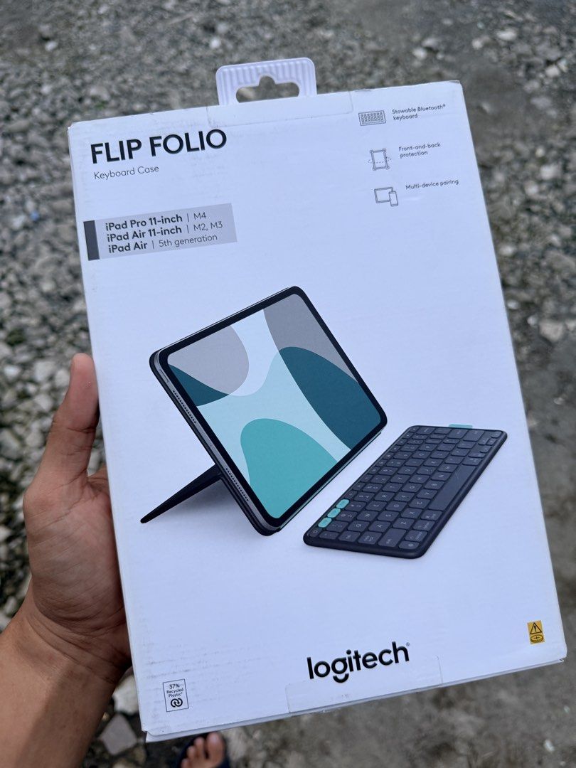 Logitech Flip Folio for Ipad Pro/Air/5th Gen 11 inch Detachable Keyboard Case (Category: Cases & Sleeves) located in Manila. Submitted by tsxjs (Listing ID 1464832607, Image 1). Description: BRAND NEW & SEALED - Brand: Logitech - Model: Flip Folio Keyboard Case (Graphite) - Compatibility: iPad Pro 11-inch (M4), iPad Air 11-inch (M2/M3), and iPad Air 5th Generation - Features: Stowable Bluetooth keyboard, multi-device pairing, front-and-back prote