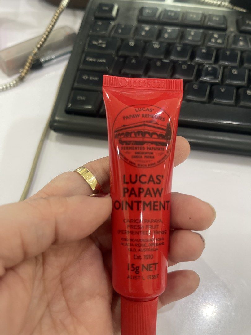 Lucas Papaw Ointment 15g from australia (Category: Body Care) located in Paranaque City. Submitted by twinmanila (Listing ID 1464827648, Image 3). Description: - Product: Authentic Lucas Papaw Ointment - Size: 15g net (handy red squeeze tube with screw cap) - Origin: Made in Australia - Key Ingredient: 39mg/g fresh fermented Carica Papaya - Uses: Relieves cuts, scratches, minor wounds, insect bites, heat rash, sunburn, skin cracking, dry rash, an