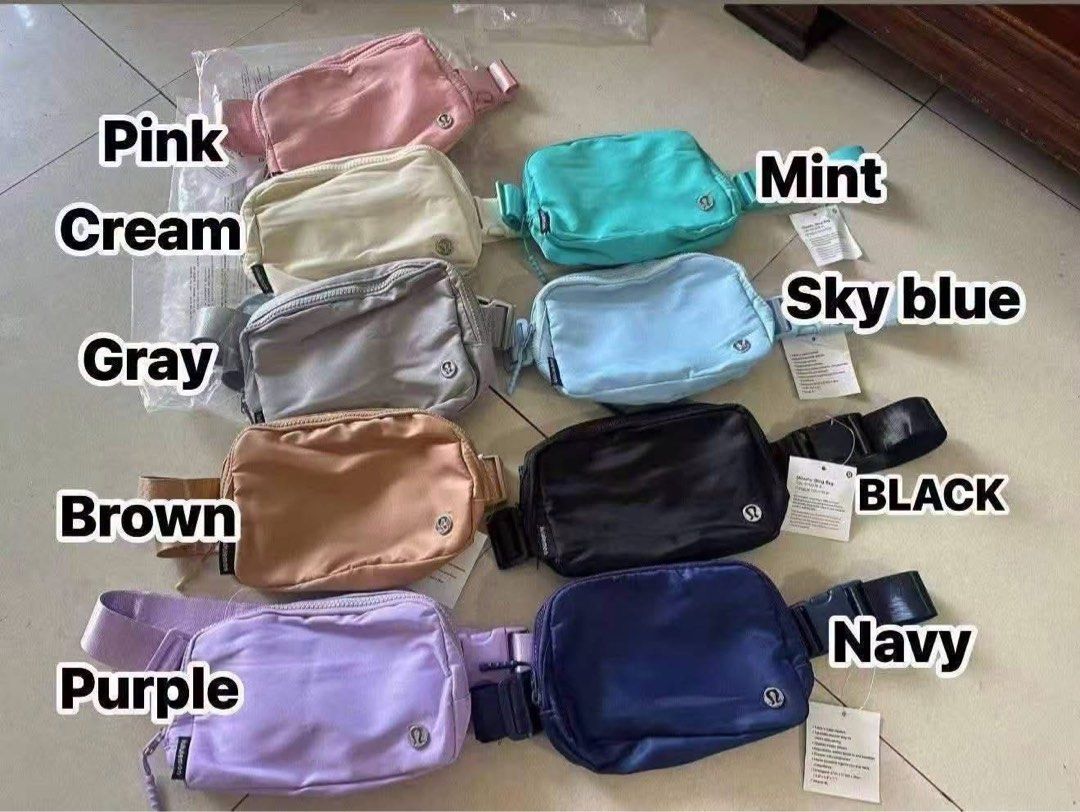 Lululemon Everyday Belt Bag (Category: Activewear) located in Manila. Submitted by mimi4373 (Listing ID 1464906920, Image 1). Description: 100% Authentic Lululemon Everywhere Belt Bag Colors available: Pink, cream, gray, brown, purple, mint, sky blue, black, and navy (Brand new).