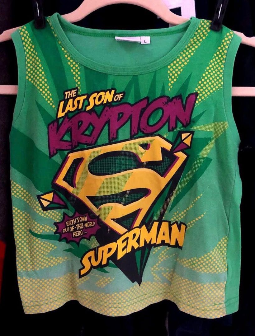 [M] Superman - Children's tank top (Category: Babies & Kids Fashion) located in San Juan City. Submitted by ttanmien (Listing ID 1464782246, Image 1). Description: ⚜️✨⚜️✨⚜️✨⚜️✨⚜️✨⚜️ 💁🏻‍♀️SELLING PRICE: ₱50 Original Price: Around ₱300 💁🏻‍♀️Size: Width x Length = 13 inch x 16 inch Armpit to armpit (width measurement) Shoulders to bottom (length measurement) Tag size: L (May fit kids from 3 years old to 7 years old depending on the child built) 