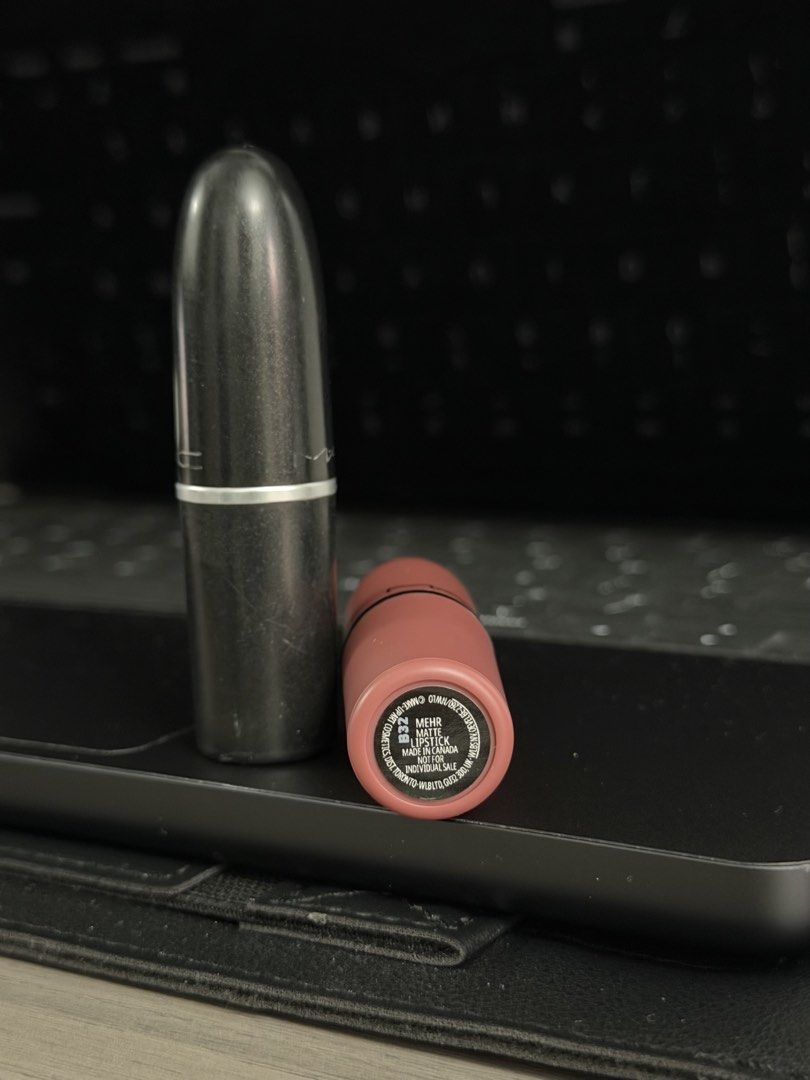 MAC Matte Lipstick Mehr (Category: Makeup) located in Manila. Submitted by karminareyes123 (Listing ID 1464922298, Image 2). Description: - Shade: Mehr (stunning pinkish mauve, great for everyday wear) - Finish: Matte - Size: Standard size in limited special pink packaging - Authenticity: Made in Canada, Batch Code B32 (Note: marked 'Not for individual sale' on bottom label) - Condition: Swatched once / lightly used, bullet tip shape remains comp