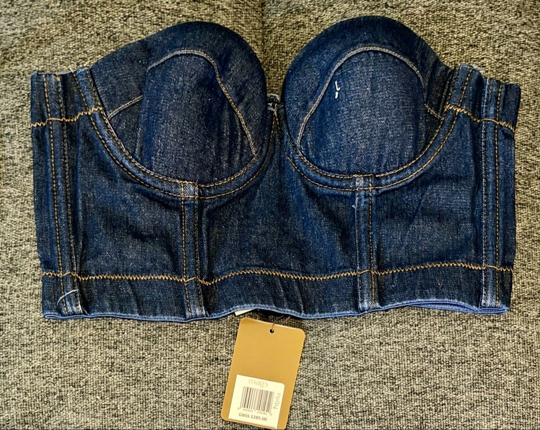 MAGS Pleated Bustier Crop (Black and Blue) (Category: Sleeveless) located in Taguig. Submitted by aikaintongva (Listing ID 1464925060, Image 2). Description: Original Price: 985php Take both for 1000php - Brand: Mags - Style: strapless bustier top with cropped hemline - Details: Structured bodice, vertical seaming, and molded cups - Condition: Brand new with tag attached, flawless clean surface - Styling tip: Pairs perfectly with high-waisted bot