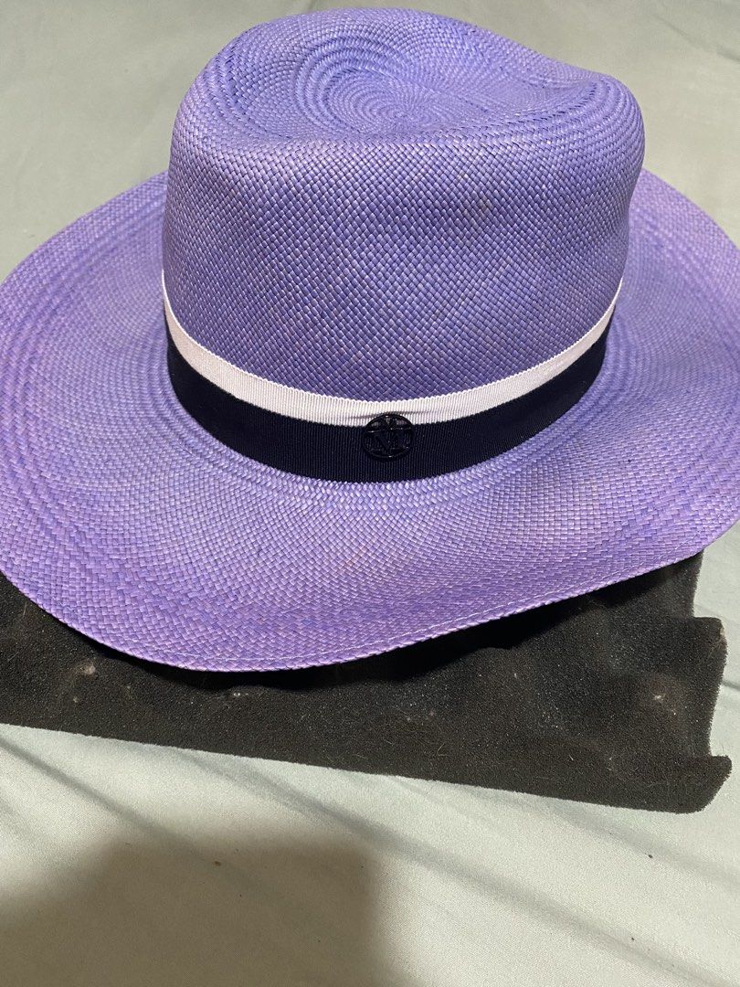 Maison Michel Virginie Straw Hat (Category: Caps & Hats) located in San Juan City. Submitted by fastturtle_d9ad50 (Listing ID 1464807569, Image 1). Description: Maison Michel Virginie Straw Hat - Brand: Maison Michel - Color: Purple - Size: Small (S) - Design: Structured brim and classic crown shape - Condition: Clean interior and exterior sweatband with brand tag attached - no box, no bag.
