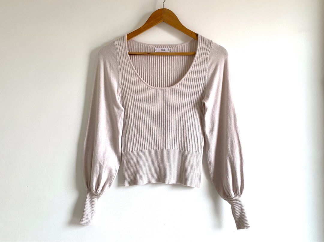 MANGO Ribbed Knit Puff Sleeve Top (Category: Blouses) located in Paranaque City. Submitted by famsale2016 (Listing ID 1464780137, Image 2). Description: Like new ✨ Size S Color Light blush Pink.