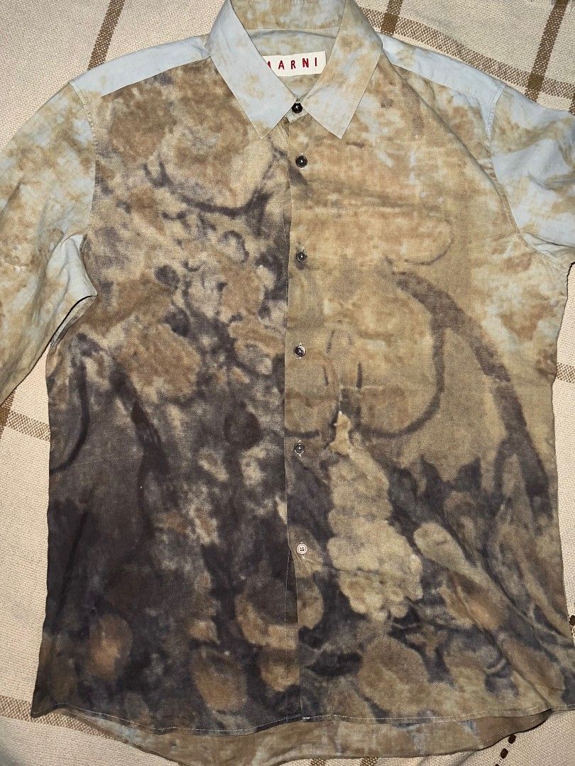 MARNI Archive Abstract Pattern Button-Up - Size 48 (Rare) (Category: Luxury Apparel) located in Manila. Submitted by allyionia (Listing ID 1464889703, Image 1). Description: Authentic MARNI long-sleeve button-up shirt featuring a stunning all-over abstract tie-dye print (総柄 / Sōgara). Beautifully crafted in Italy using premium 100% cotton in Marni’s official BRW (Brown/Earth-tone) colorway. This exact archive style is heavily sought after and is 