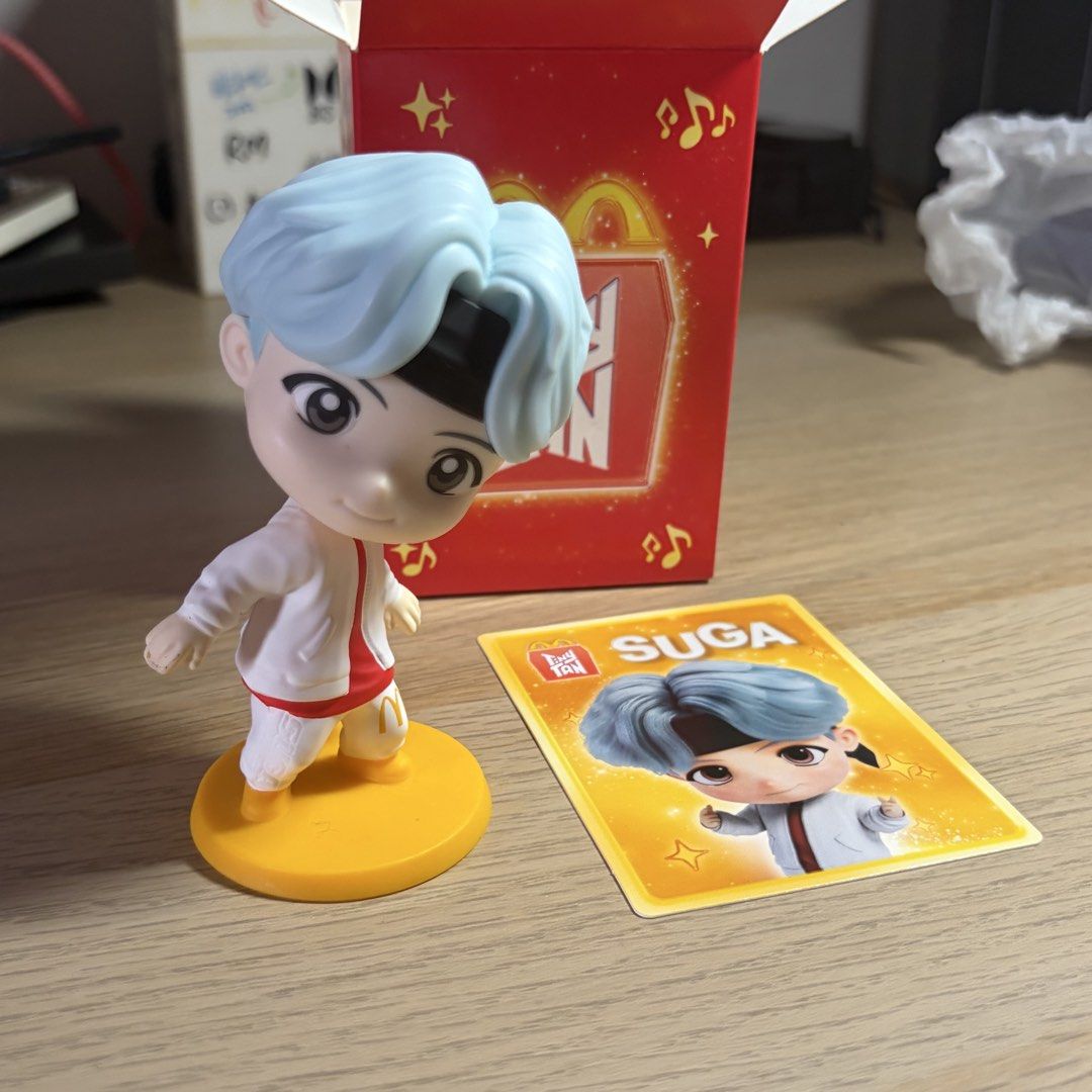McDonalds TinyTan Suga Figure and Card (Category: Designer & Blind Box Toys) located in Manila. Submitted by dindin_declutters (Listing ID 1464801670, Image 3). Description: - Item: McDonald's TinyTAN Collectible Figure - Member: Suga (BTS) - Inclusions: Character figure with yellow stand, matching photocard, and original red Happy Meal box - Condition: Great for ARMY fans and collectors — gcash/maya — j&t, sdd (grab/lalamove) — loc: sampaloc, mn