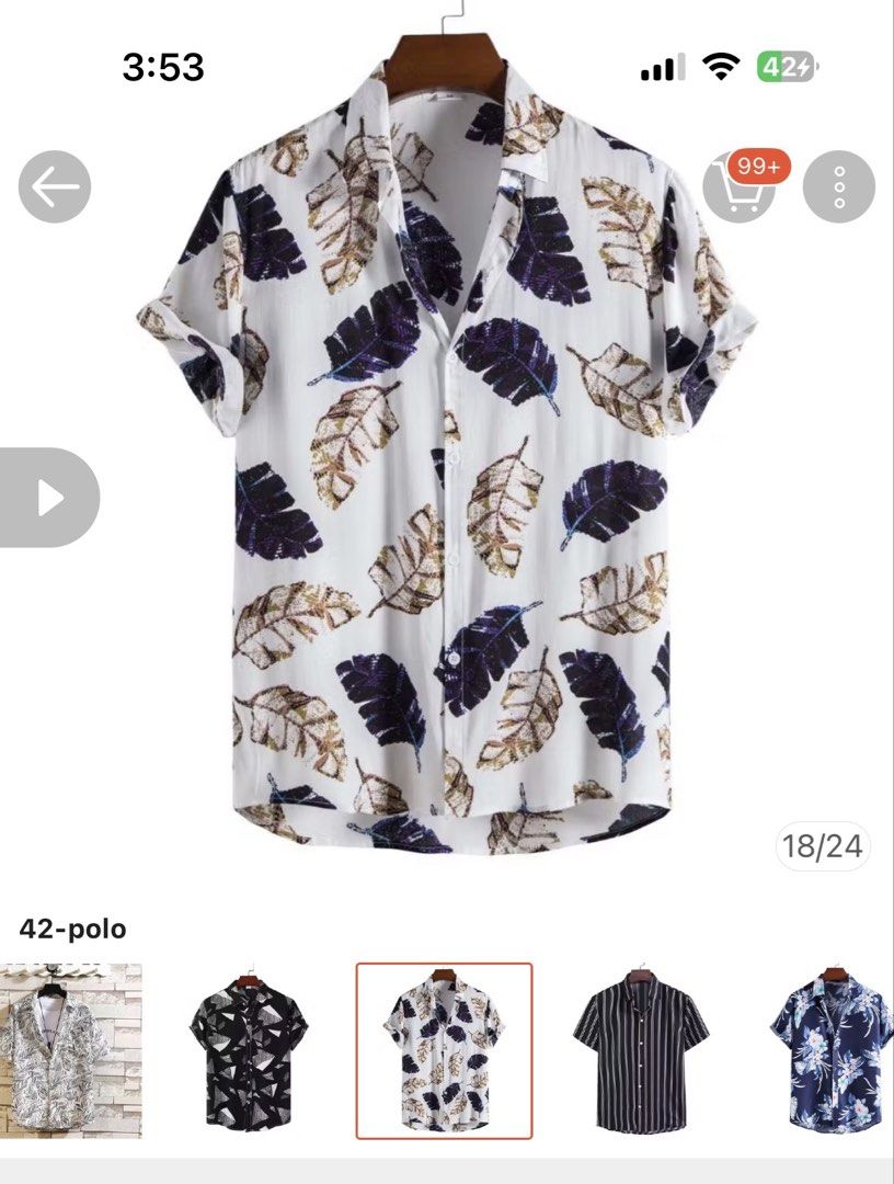 Men's White Leaf Print Short Sleeve Button-Up Shirt (Category: Tshirts & Polo Shirts ) located in Manila. Submitted by sheinevida (Listing ID 1464802644, Image 1). Description: .