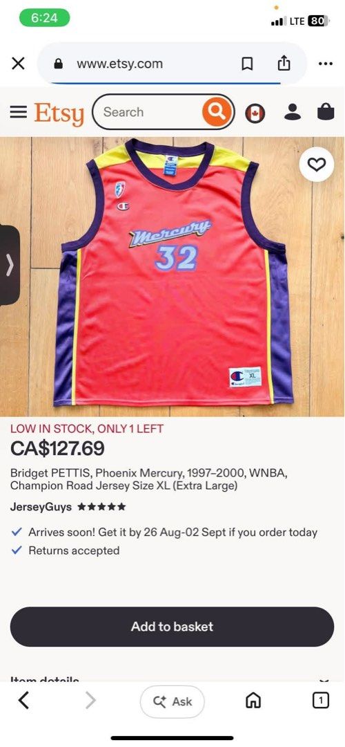 Mercury WNBA Jersey (Category: Activewear) located in Manila. Submitted by lc1993 (Listing ID 1464870955, Image 1). Description: WTS Collectors Item 90’s Authentic WNB@ Champion Jersey Mercury ( Pettis ) Size Medium on tag W-21.5 L-26 Loose stitch sa hem sa likod 1,500 Free Sg.