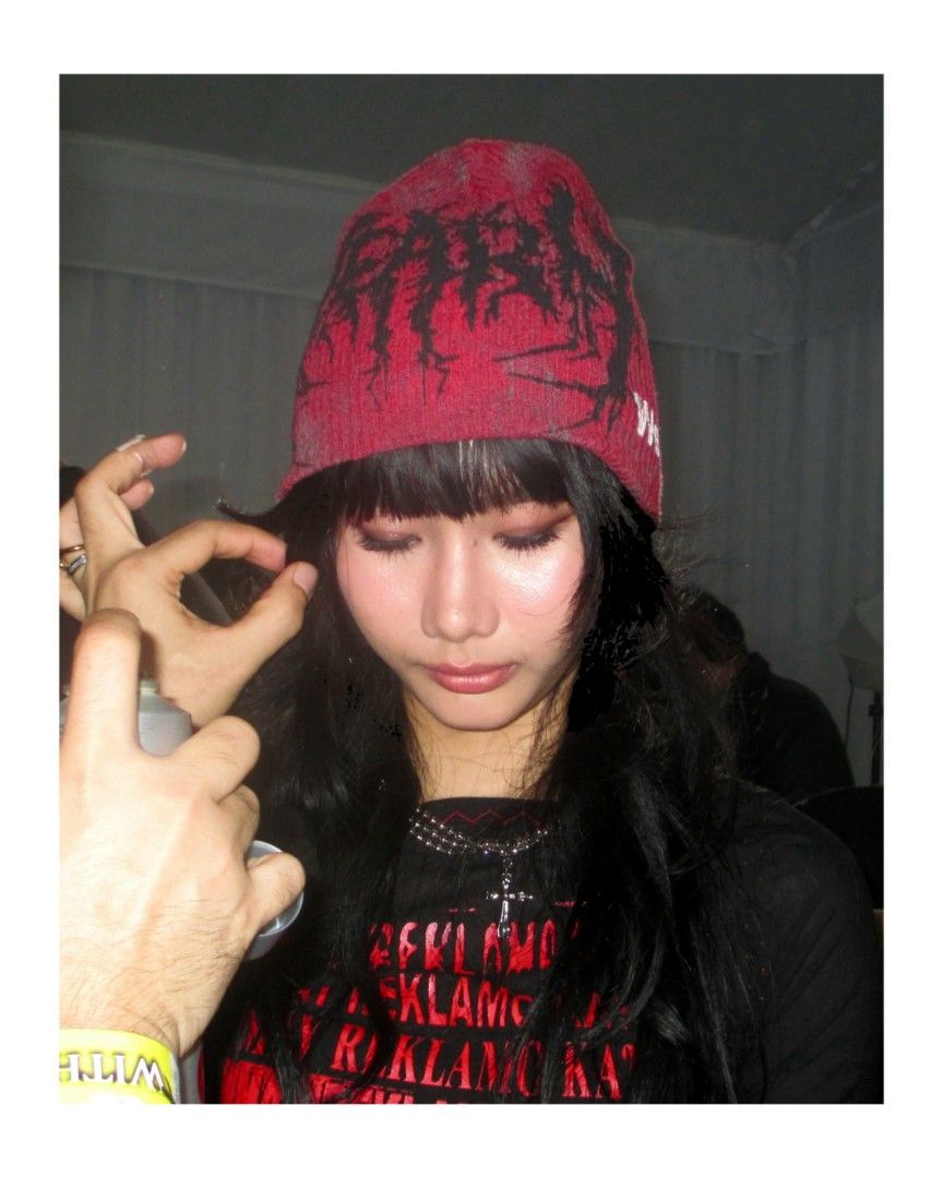Metal Blood Beanie (Category: Beanies) located in Caloocan City. Submitted by wearystudios (Listing ID 1464873603, Image 1). Description: "METAL BLOOD" BEANIE Worn by Tin of XONARA "Tabi" track visuals 5pcs on hand.
