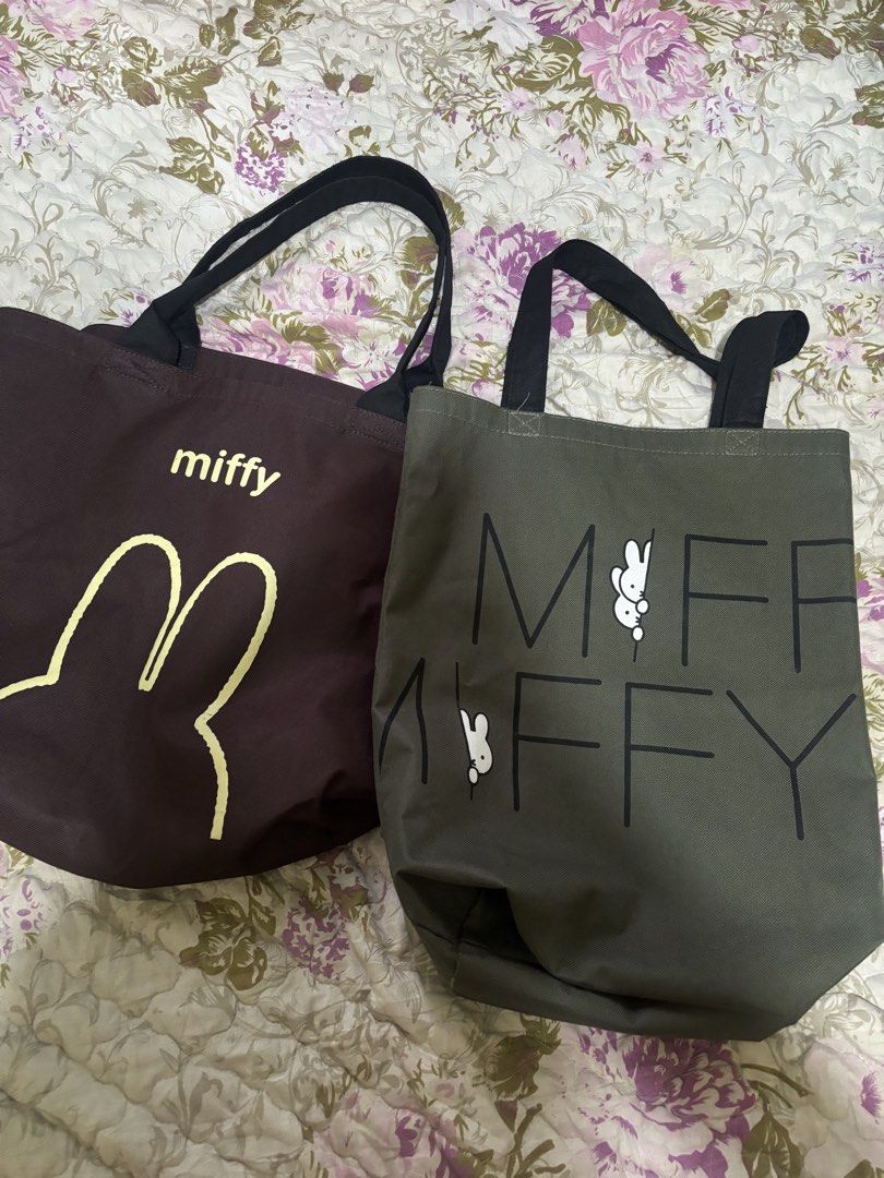 Miffy Tote bag bundle (Category: Tote Bags) located in Teresa. Submitted by lovedbykels (Listing ID 1464836188, Image 2). Description: Miffy tote bag bundle only ✨ Dark brown and army green color With signs of usage ✨.