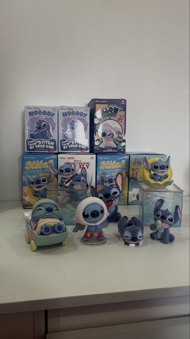 Miniso Disney Stitch Mystery Blind Box Figures Set (Category: Designer & Blind Box Toys) located in Manila. Submitted by belleshop_authbooks12 (Listing ID 1464889142, Image 1). Description: - Authentic Miniso Disney Stitch blind box figures - Collections include: Pillow Fight, Summer Party, Stitch Ohana Means Family, and Nobody Gets Left Behind - Comes with original boxes (where applicable) - Great display pieces for fans and collectors - Availab