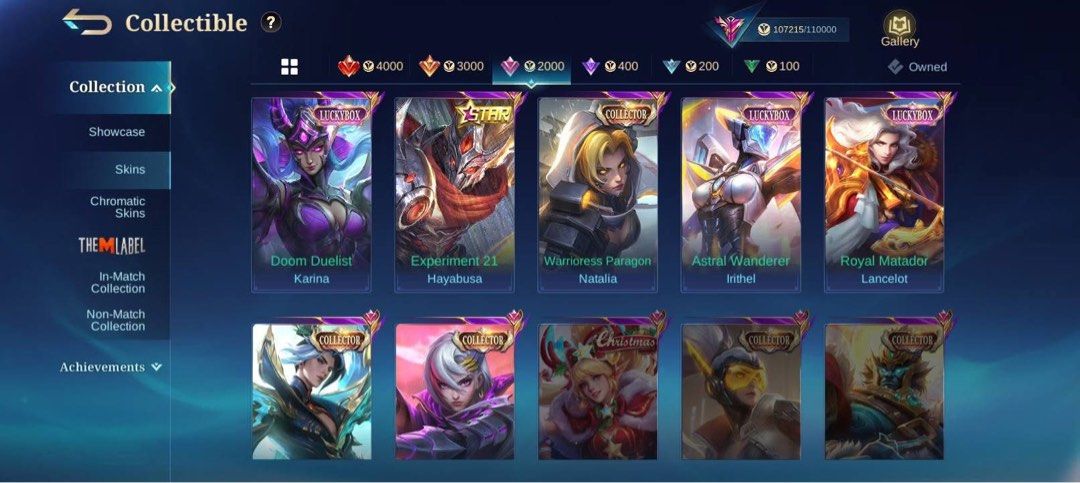 Mobile Legends Account (Category: Game Gift Cards & Accounts) located in Urdaneta. Submitted by ilovemomohiraii (Listing ID 1464871155, Image 3). Description: - Account Tier: Exalted Collector IV - Skin Count: 300+ total skins - Rare Skins: Sasuke Uchiha, Grimlock Roger, Infernal Wyrmlord Moskov, plus Collector, Star, and Luckybox skins - Exclusive Effects: Fire Crown recall effect and more - Status: Ready for transfer - Action: DM for full detai