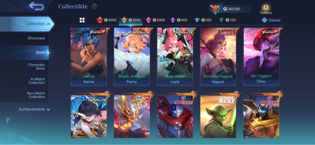 Mobile Legends MLBB High-End Account with Rare Skins (Category: Game Gift Cards & Accounts) located in Manila. Submitted by zedric26 (Listing ID 1464811383, Image 2). Description: - High-end Mobile Legends account for serious players - World Collector rank with 360,385 points - Massive collection of 610 skins unlocked - Includes rare & exclusive Legends, Aspirants, Transformers, KOF, Prime, and Star Wars skins - Meet-up only for secure transactio