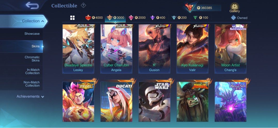 Mobile Legends MLBB High-End Account with Rare Skins (Category: Game Gift Cards & Accounts) located in Manila. Submitted by zedric26 (Listing ID 1464811383, Image 3). Description: - High-end Mobile Legends account for serious players - World Collector rank with 360,385 points - Massive collection of 610 skins unlocked - Includes rare & exclusive Legends, Aspirants, Transformers, KOF, Prime, and Star Wars skins - Meet-up only for secure transactio