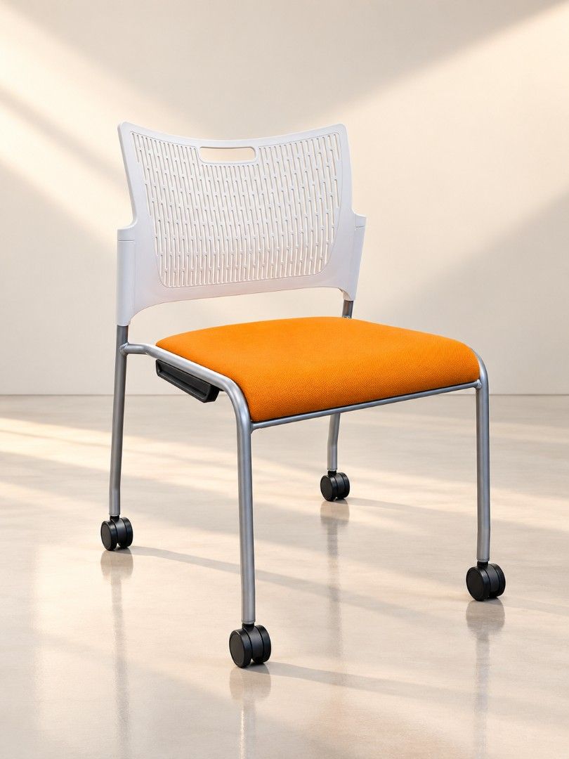 Modern Orange and White Office Chair with Wheels (Category: Office Furniture & Fixtures) located in Quezon City. Submitted by kevinmacabata12997160 (Listing ID 1464772549, Image 1). Description: - Vibrant bright orange fabric seat cushion for a pop of color - Breathable white plastic backrest - Grey KOKUYO office chair - Comfortable and ergonomic design - Swivels and has wheels for easy movement - Ideal for home office or study - Sturdy build you