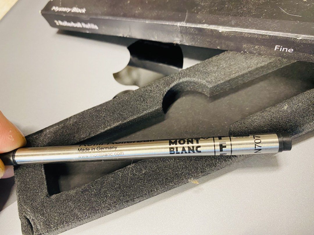 Montblanc Rollerball Refills Mystery Black Fine 1pc (Category: Luxury Accessories) located in Bacolod City. Submitted by jeffreyhue19895 (Listing ID 1464792015, Image 2). Description: - Genuine Montblanc rollerball pen refills - Nib size: Fine - Ink colour: Mystery Black - Made in Germany, tested for smooth writing - Includes original retail box (with minor storage scuffs).