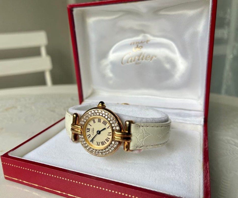 Must de Cartier Vendôme (Category: Luxury Watches) located in Bulacan. Submitted by youlovewatches (Listing ID 1464949388, Image 1). Description: Must de Cartier — Vintage 💎 Double-row diamond bezel — believed aftermarket ✨ Original aged vermeil patina with minor scratches/dullness 👜 Genuine Cartier case & booklet 🔗 Genuine Cartier buckle + additional leather straps 🧾 Purchase receipt copy available (personal details redacted) A charming vint