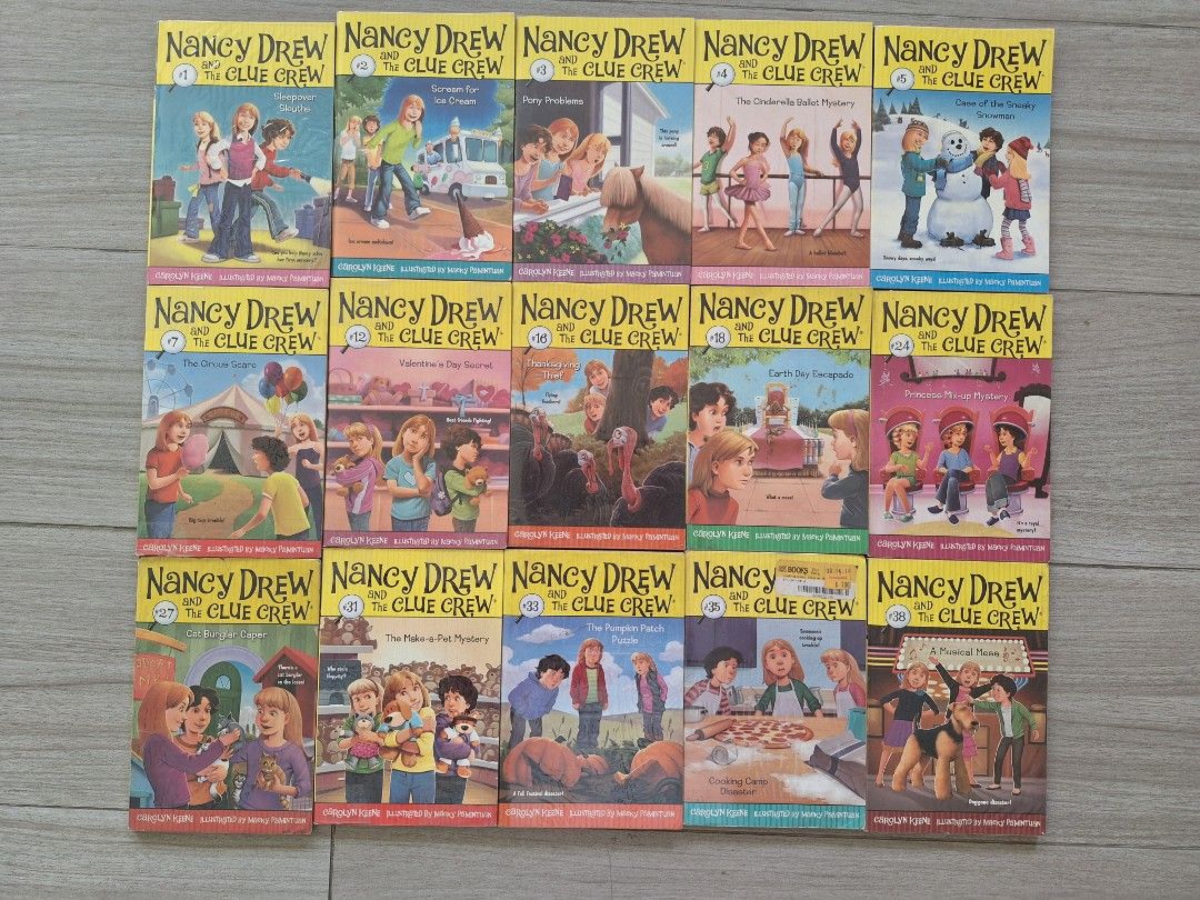 Nancy Drew and the Clue Crew Books (Category: Storybooks) located in Batangas. Submitted by tins_closet88 (Listing ID 1464817895, Image 1). Description: - Title: Nancy Drew and the Clue Crew Book Set (15 books) - Author: Carolyn Keene - Included Volumes: 1, 2, 3, 4, 5, 7, 12, 16, 18, 24, 27, 31, 33, 35, and 38 - Format: Paperback editions - Features: Colorful cover illustrations by Macky Pamintuan - Condition: Great collection for young mystery r