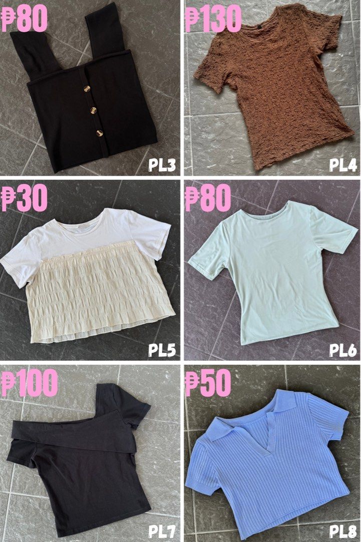 New & preloved blouses or tops (XS - M) (Category: Blouses) located in San Fernando. Submitted by jellys_preloved (Listing ID 1464832639, Image 3). Description: PLEASE READ | Prices from ₱30 - ₱200 only‼️ Selling brand new (BN) & well-loved pieces (PL), all in good condition💯 • XS - semi M (Sh 15' ; Bu 28-32' ; Wa 28') • some haven't been worn yet • some worn only once or twice • some are brand new (w/ tags) • some are branded (Uniqlo, H&M, ForM