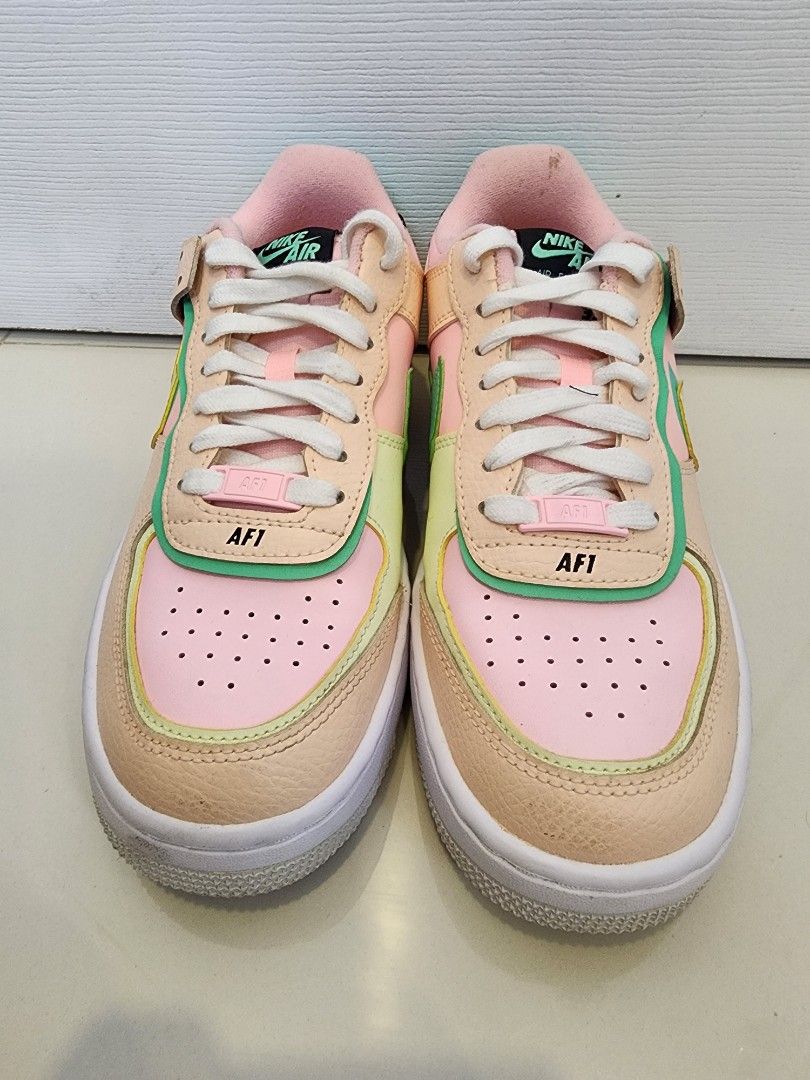 Nike Air Force 1 Shadow Arctic Punch Size 7.5 (Category: Sneakers) located in Quezon City. Submitted by pinkyshang (Listing ID 1464841377, Image 1). Description: - Brand/Model: Nike Air Force 1 Shadow "Arctic Punch" Size 7.5 - Colorway: Pastel mix of Soft Pink, Peach, Light Green and White - Key Features: Layered panels, double swooshes, chunky sole, pink laces with AF1 dubrae, black tongue label, and green heel overlay with embroidered Nike text