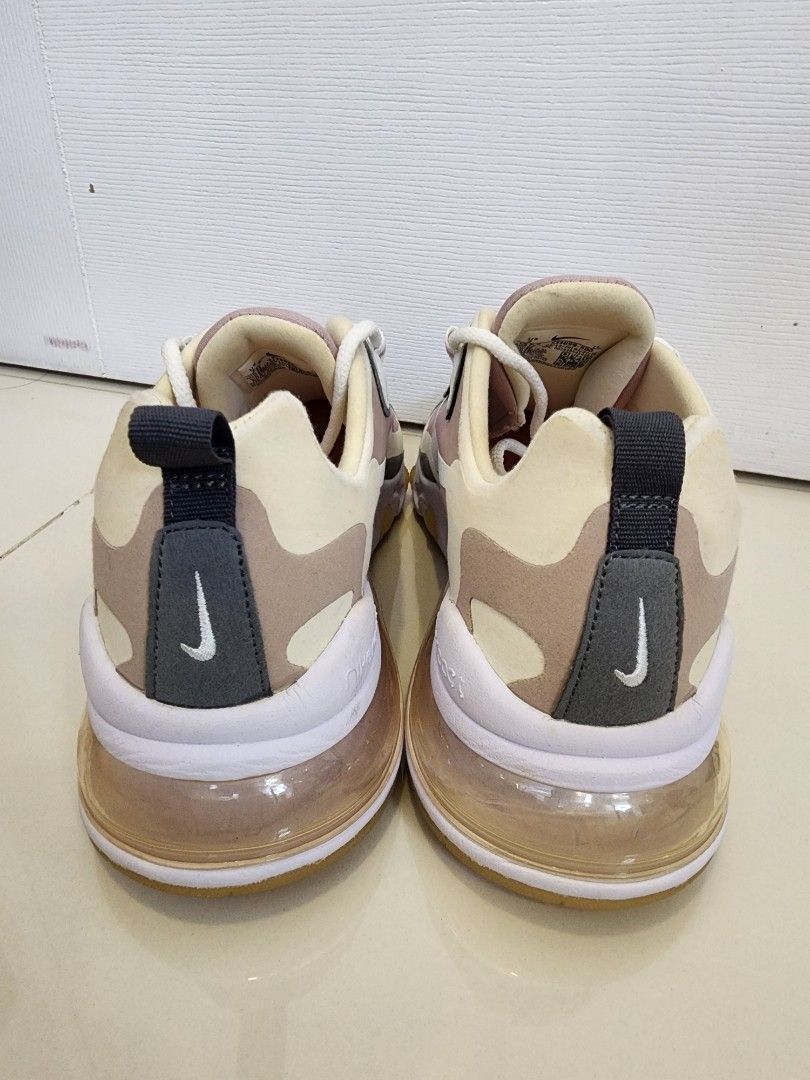 Nike Air Max 270 React Plum Chalk Size 7 Brandnew (Category: Sneakers) located in Quezon City. Submitted by pinkyshang (Listing ID 1464893990, Image 3). Description: - Model: Nike Air Max 270 React Plum Chalk Size 7 - Colorway: Pinkish-Taupe, Grey and Cream with a Chunky White Midsole - Comfort: React Foam Cushioning and Visible Air Unit at the Heel for all-day support - Traction: Waffle pattern outsole with yellow rubber pods - Condition: Brandn
