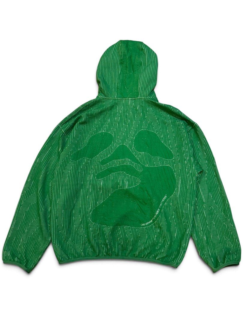Nike x Offwhite engineered hoodie (Category: Coats, Jackets and Outerwear) located in Calamba. Submitted by notyourhypeshop (Listing ID 1464926241, Image 2). Description: apple green knitted construction full jacquard embroided logo drawstring hood drop shoulder elasticated cuffs and hem size XL Authentic .
